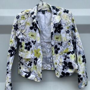 Larry Levine Floral Blazer White Black Yellow